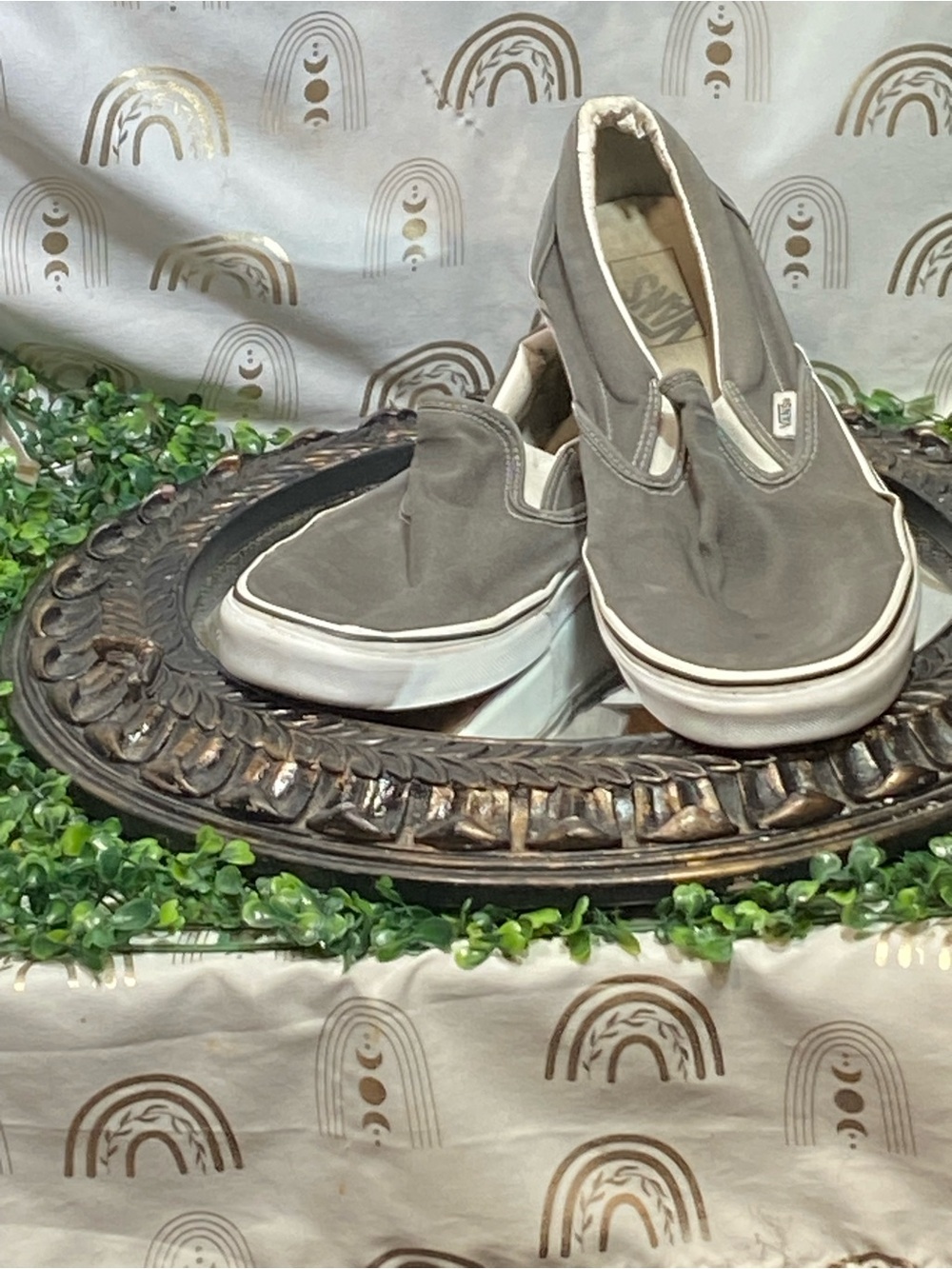 Vans Slip-On Sneakers in Taupe and White